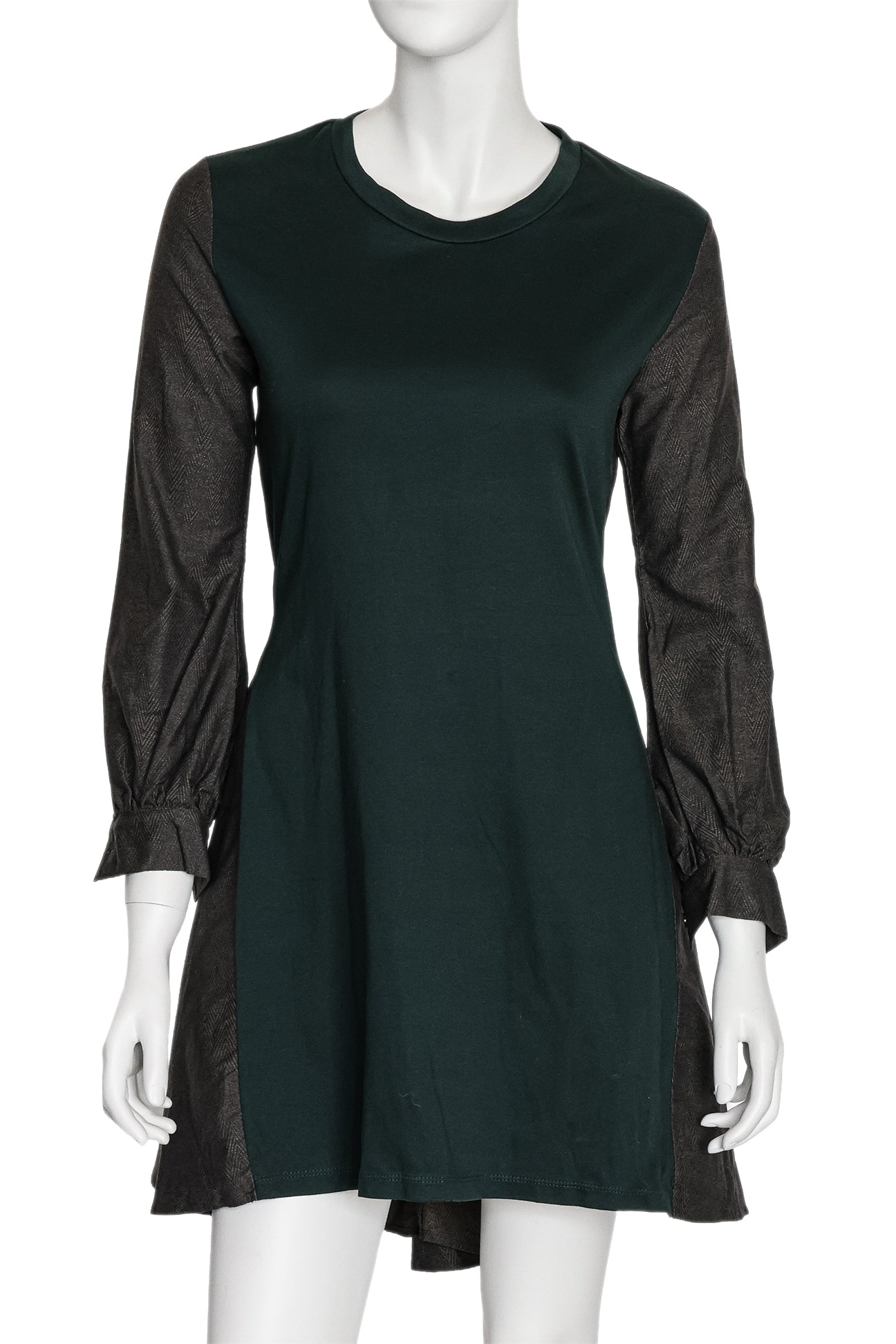 MIHARA YASUHIRO - A GREEN AND GREY COTTON LONG SLEEVE DRESS