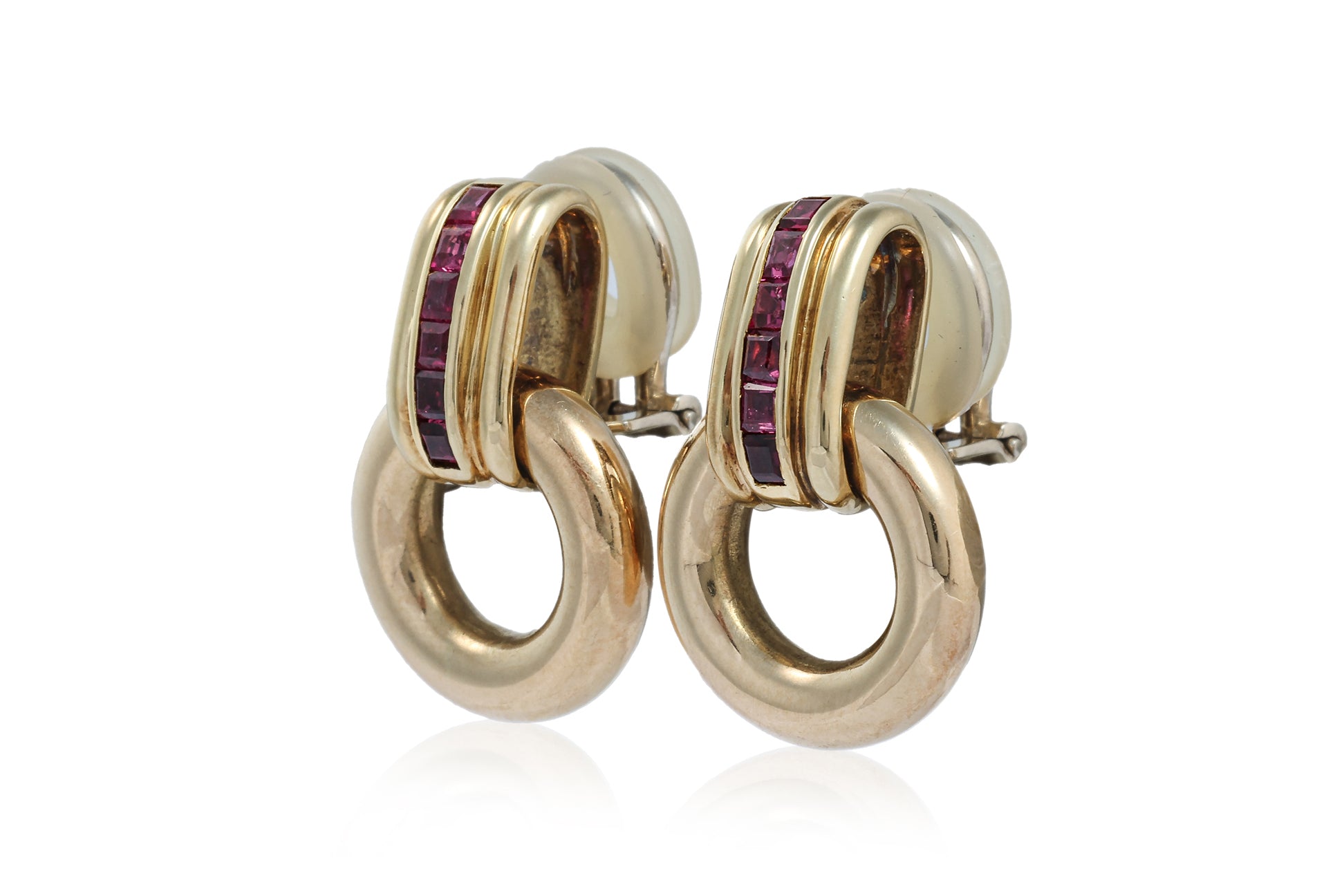 A PAIR OF RUBY 'HOOP' CLIP ON EARRINGS BY FARAONE