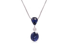 A BLUE SAPPHIRE AND DIAMOND PENDANT ON CHAIN