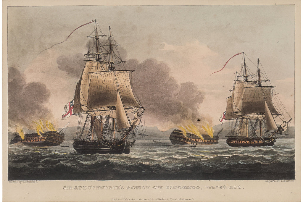 A GROUP OF SIX HAND-COLOURED ENGRAVINGS OF NAVAL BATTLES, JAMES JENKINS, C. 1830