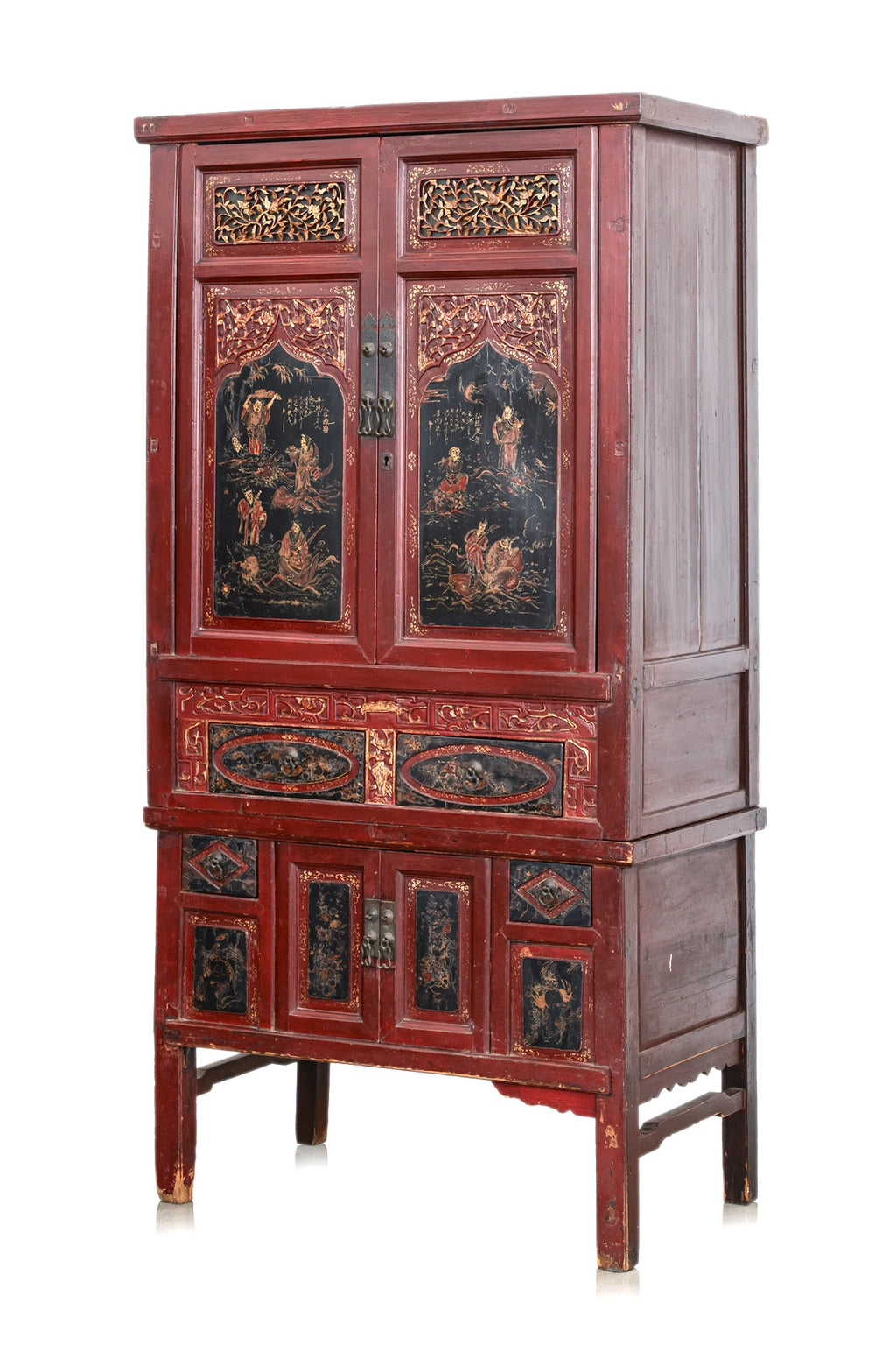 A CHINESE RED LACQUERED AND GILT CABINET