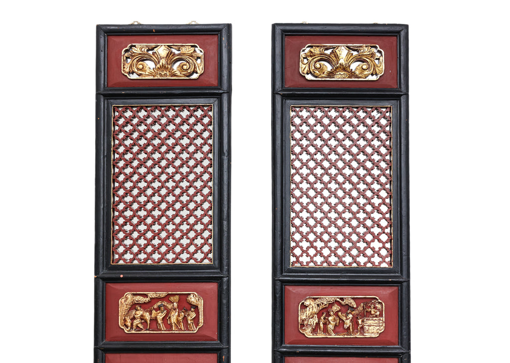 THREE PARCEL GILT AND LACQUER PANELS