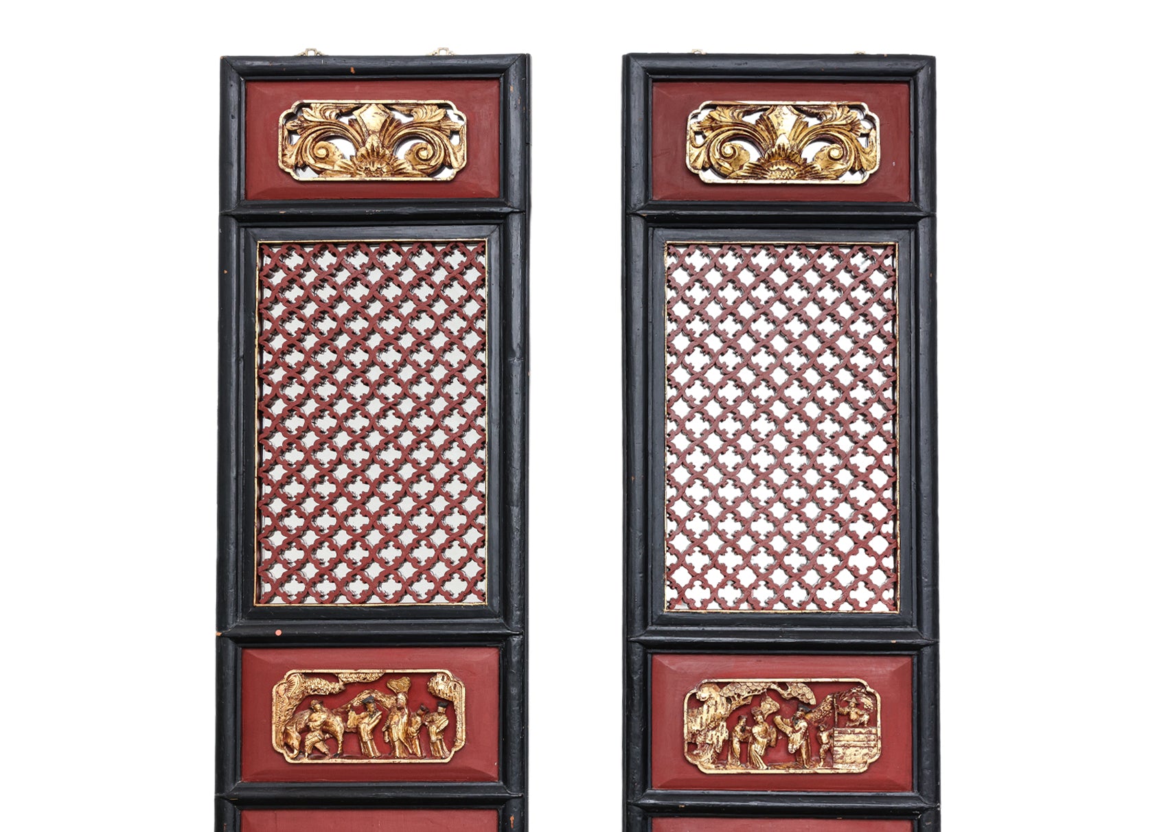 THREE PARCEL GILT AND LACQUER PANELS