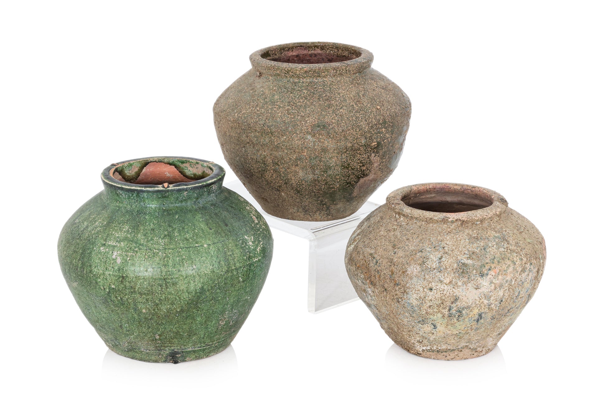 THREE GREEN-GLAZED JARS