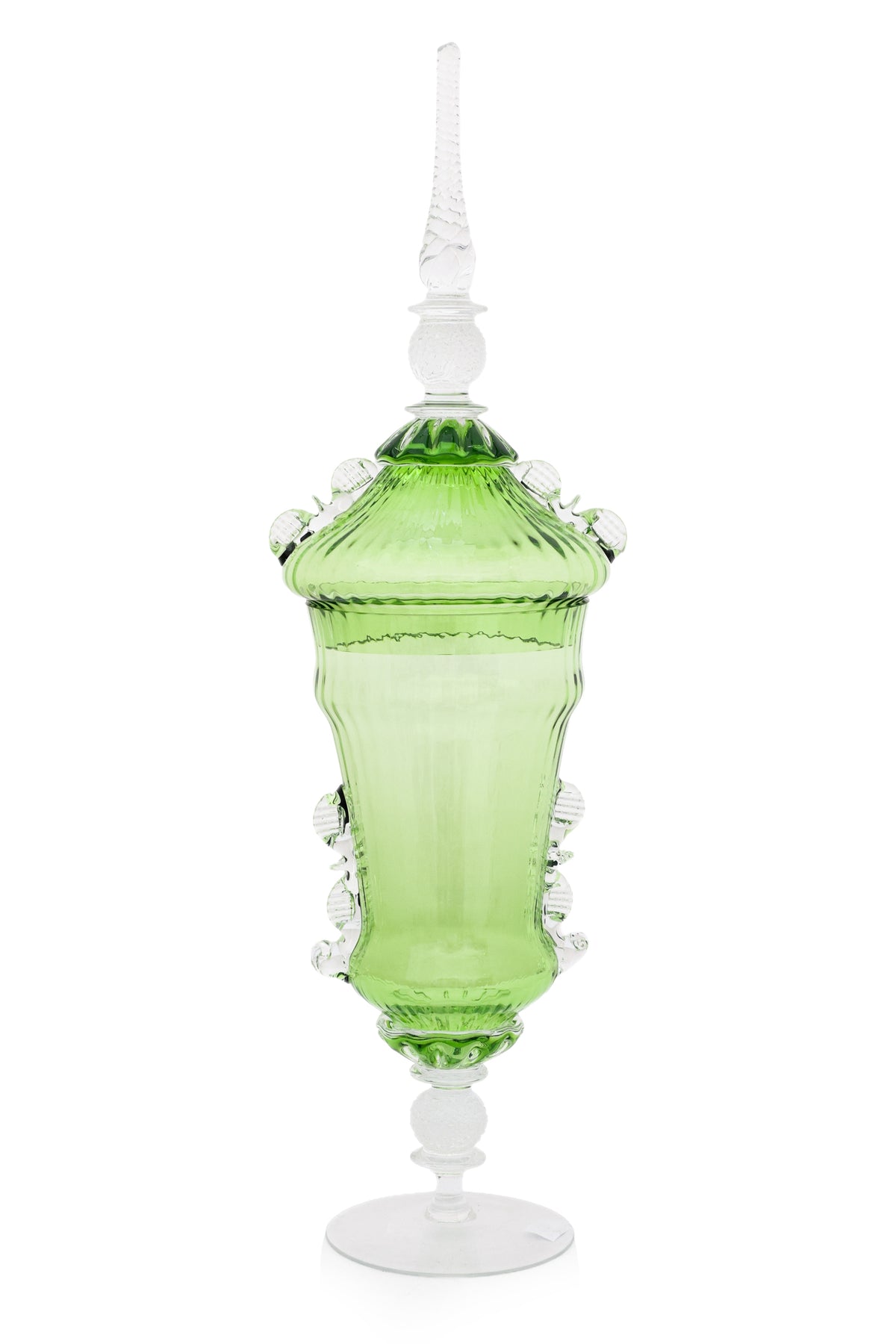A GROUP OF FIVE COLOURED GLASS VASES