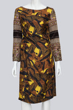 DRIES VAN NOTEN - A LONG SLEEVE ABSTRACT PRINT SILK DRESS WITH EMBROIDERED SLEEVES