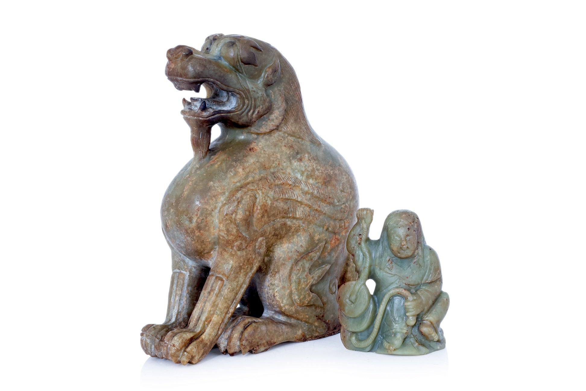 TWO GREEN JADE CARVINGS