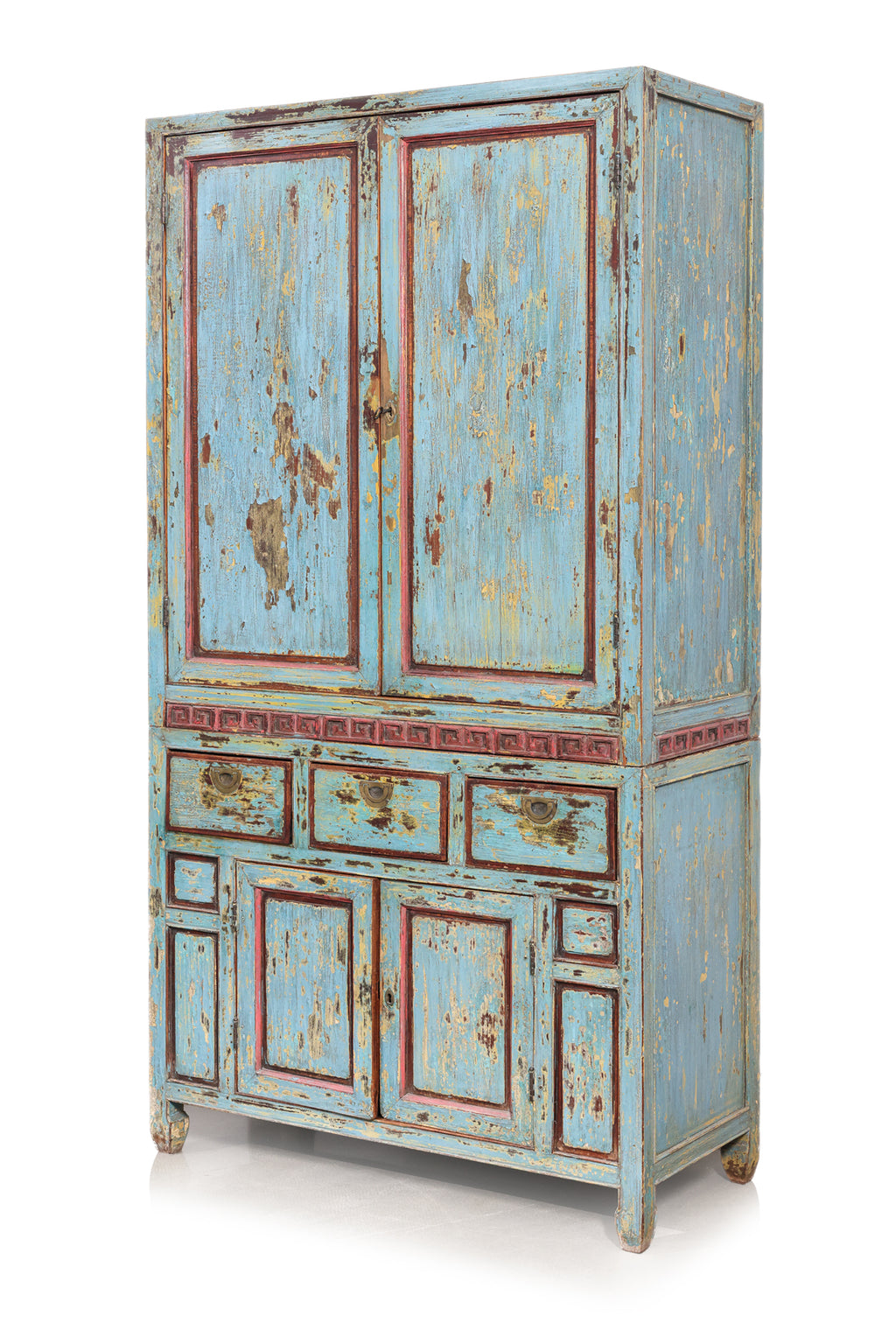 A TURQUOISE PAINTED TEAK CABINET