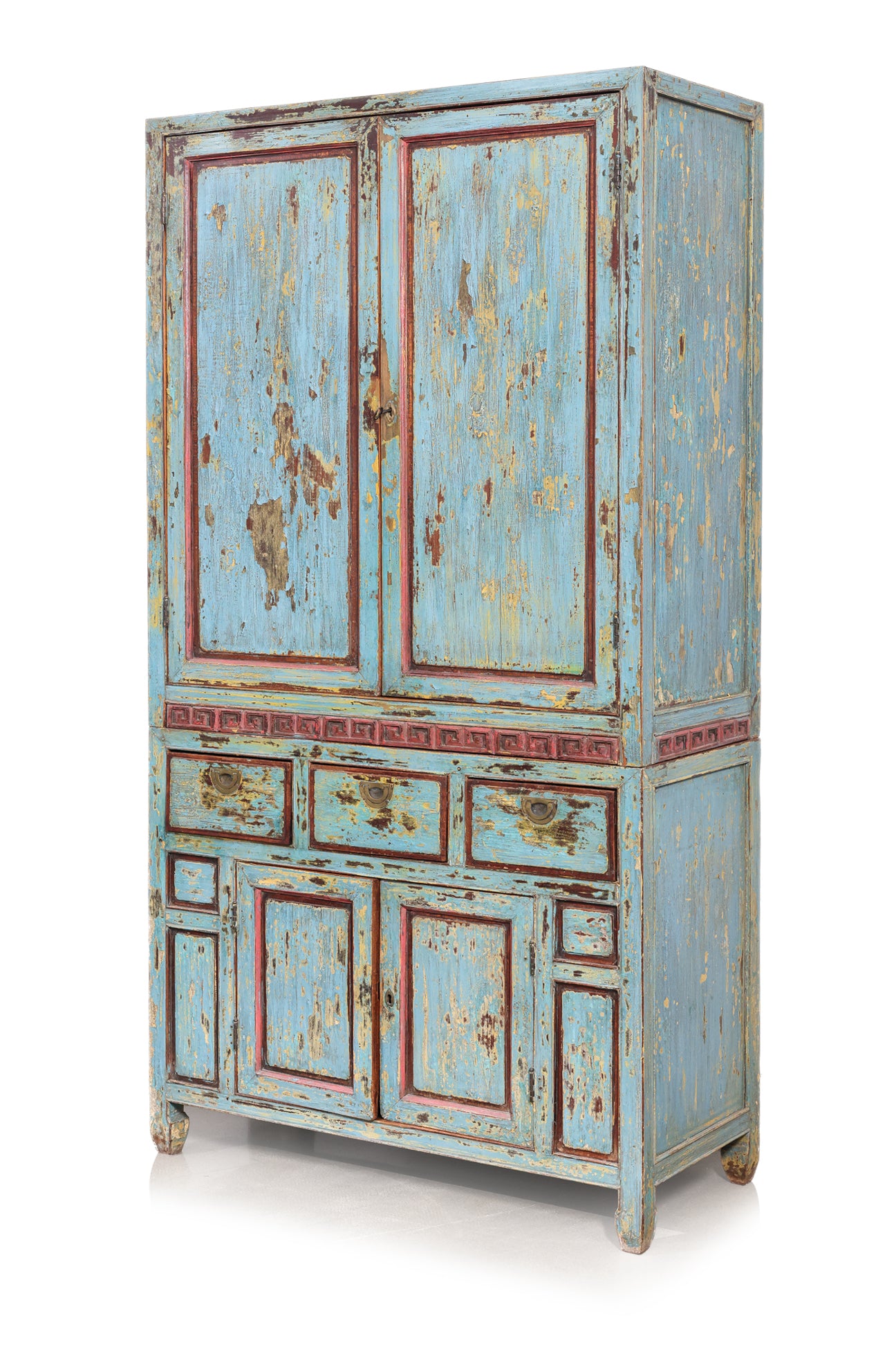 A TURQUOISE PAINTED TEAK CABINET