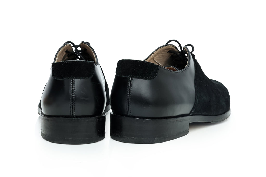 MR. HARE - A PAIR OF BLACK SUEDE AND LEATHER OXFORD SHOES