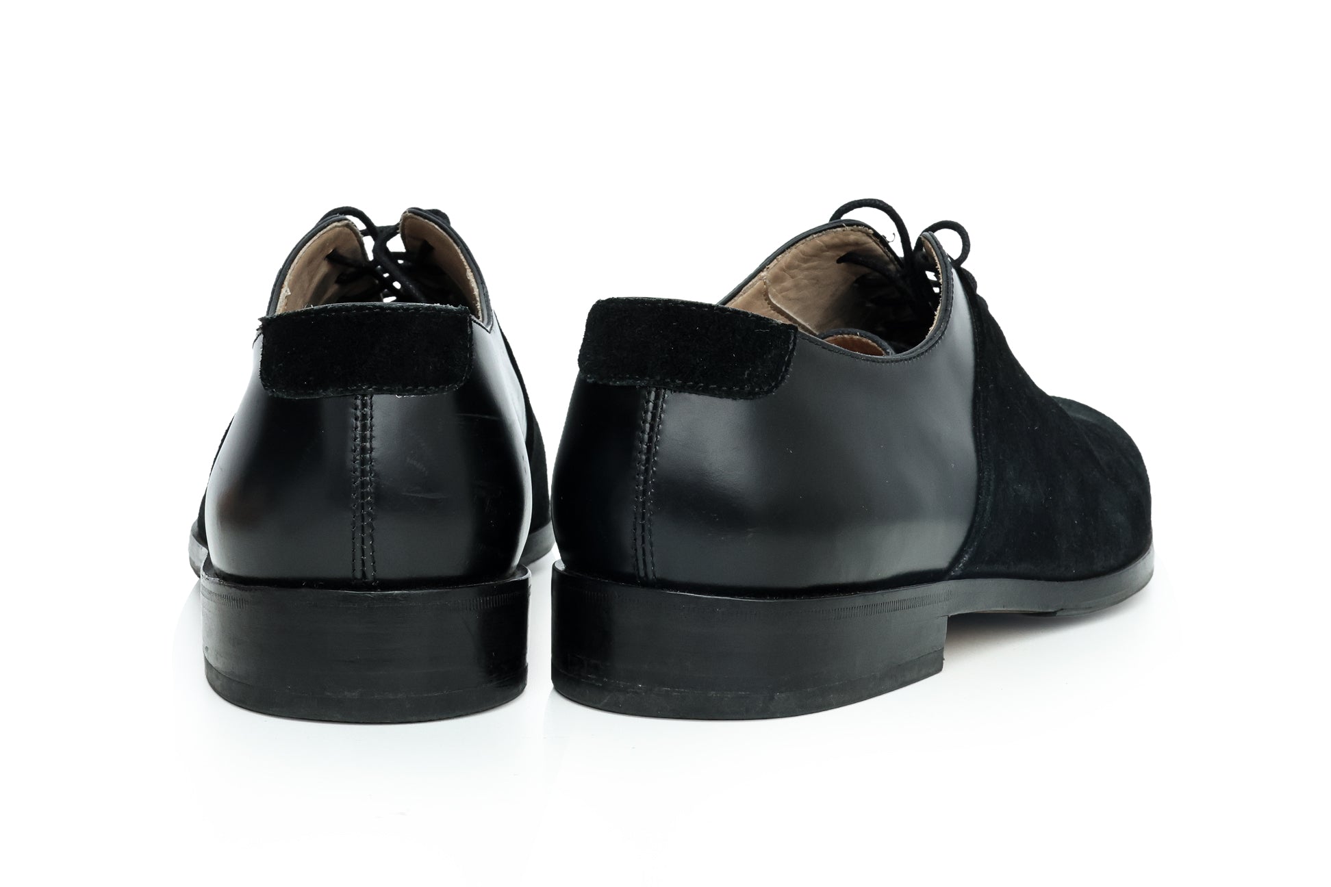 MR. HARE - A PAIR OF BLACK SUEDE AND LEATHER OXFORD SHOES