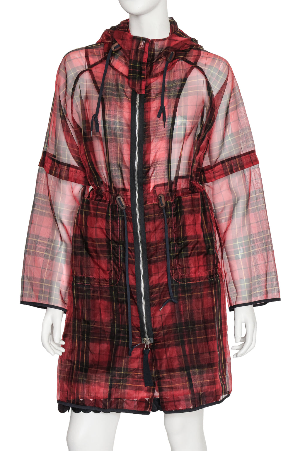 MARNI - A SHEER TARTAN HOODED COAT AND SKIRT SET