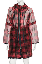 MARNI - A SHEER TARTAN HOODED COAT AND SKIRT SET