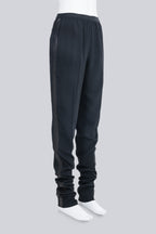 MAISON MARTIN MARGIELA - EXTENDED BLACK TROUSERS WITH GUNMETAL LEATHER STRIPE