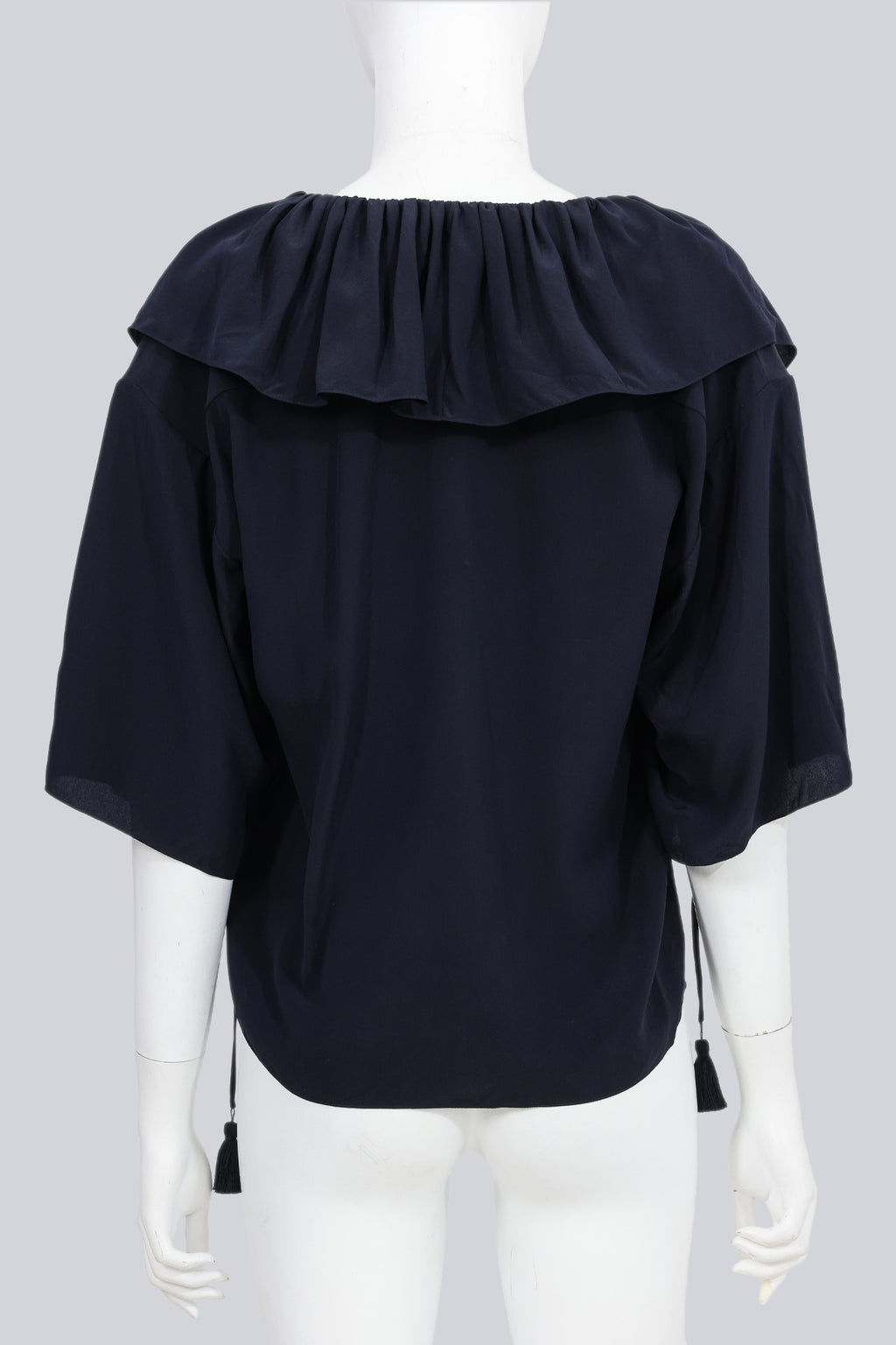 CHLOÉ - A NAVY RUFFLED SILK BLOUSE