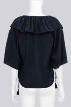 CHLOÉ - A NAVY RUFFLED SILK BLOUSE