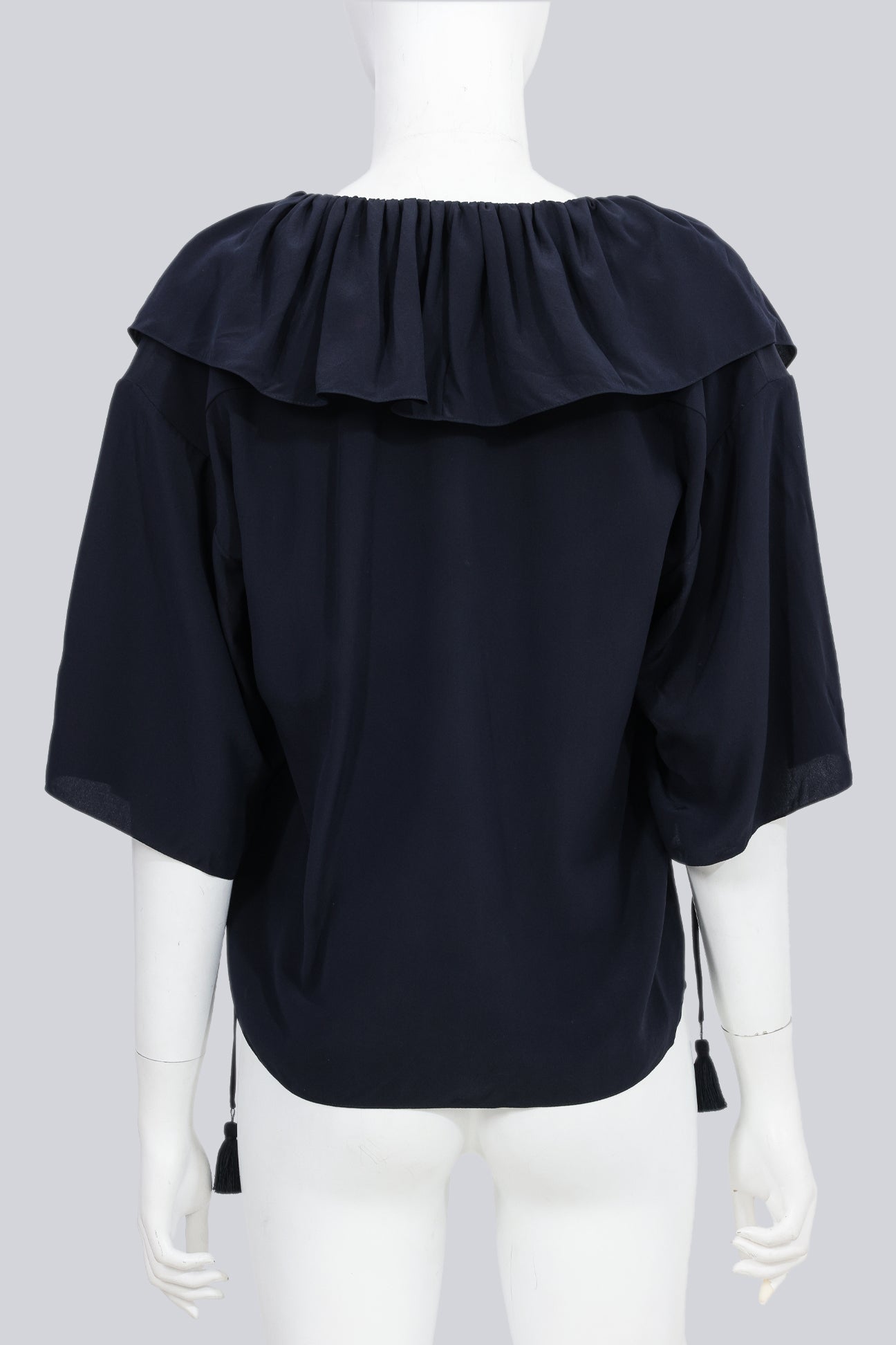 CHLOÉ - A NAVY RUFFLED SILK BLOUSE