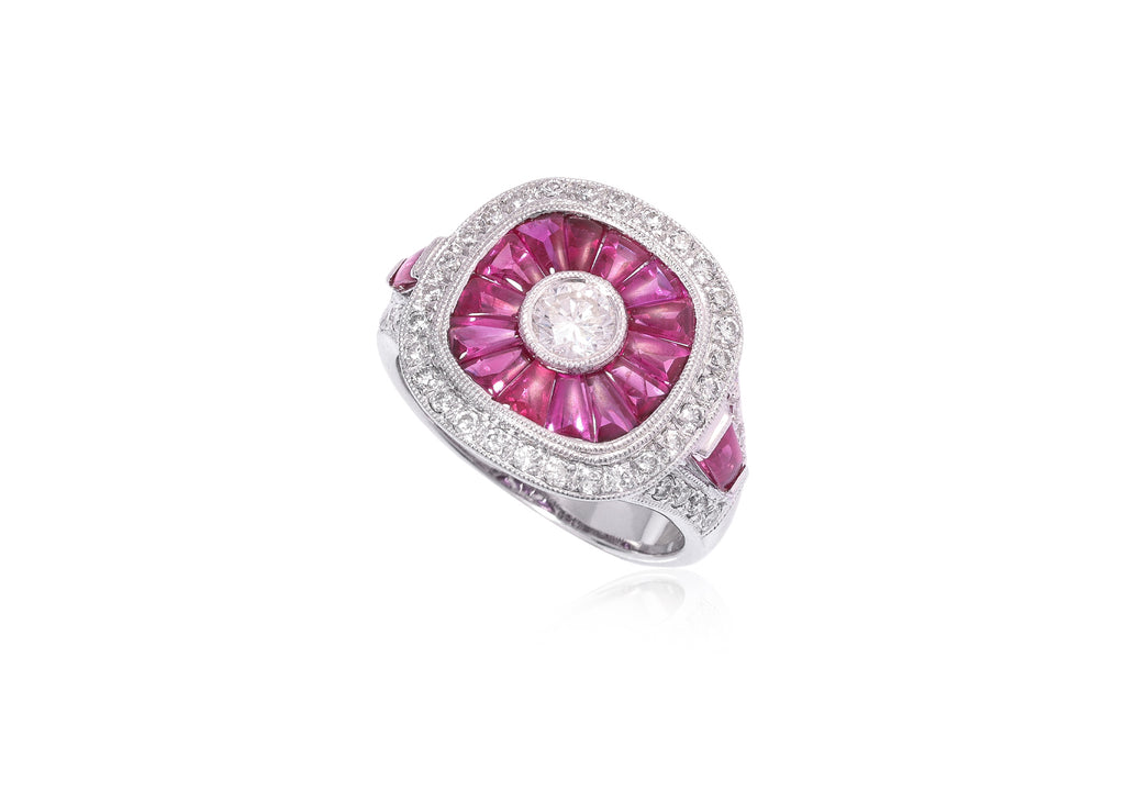 A DIAMOND AND RUBY RING