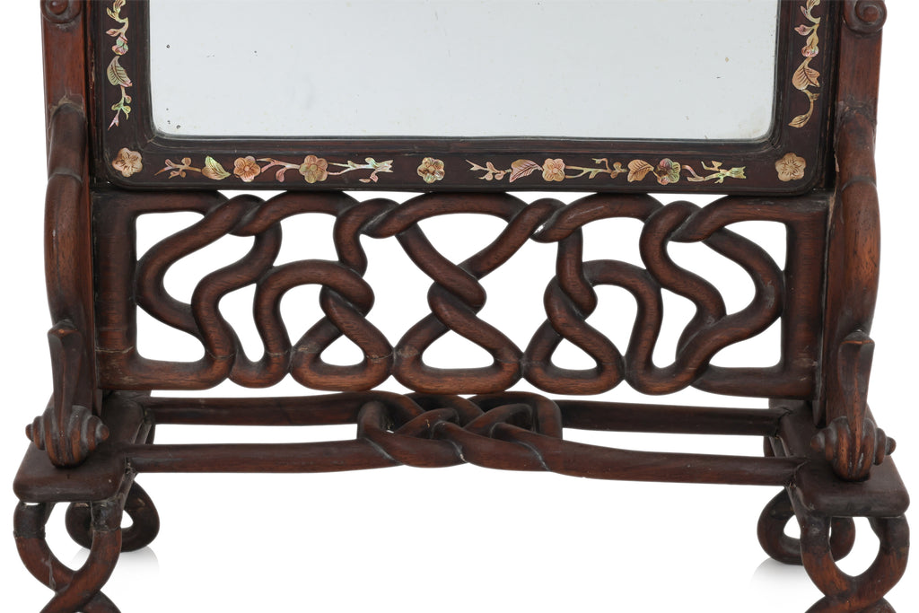 A MOTHER OF PEARL INLAID TABLE MIRROR