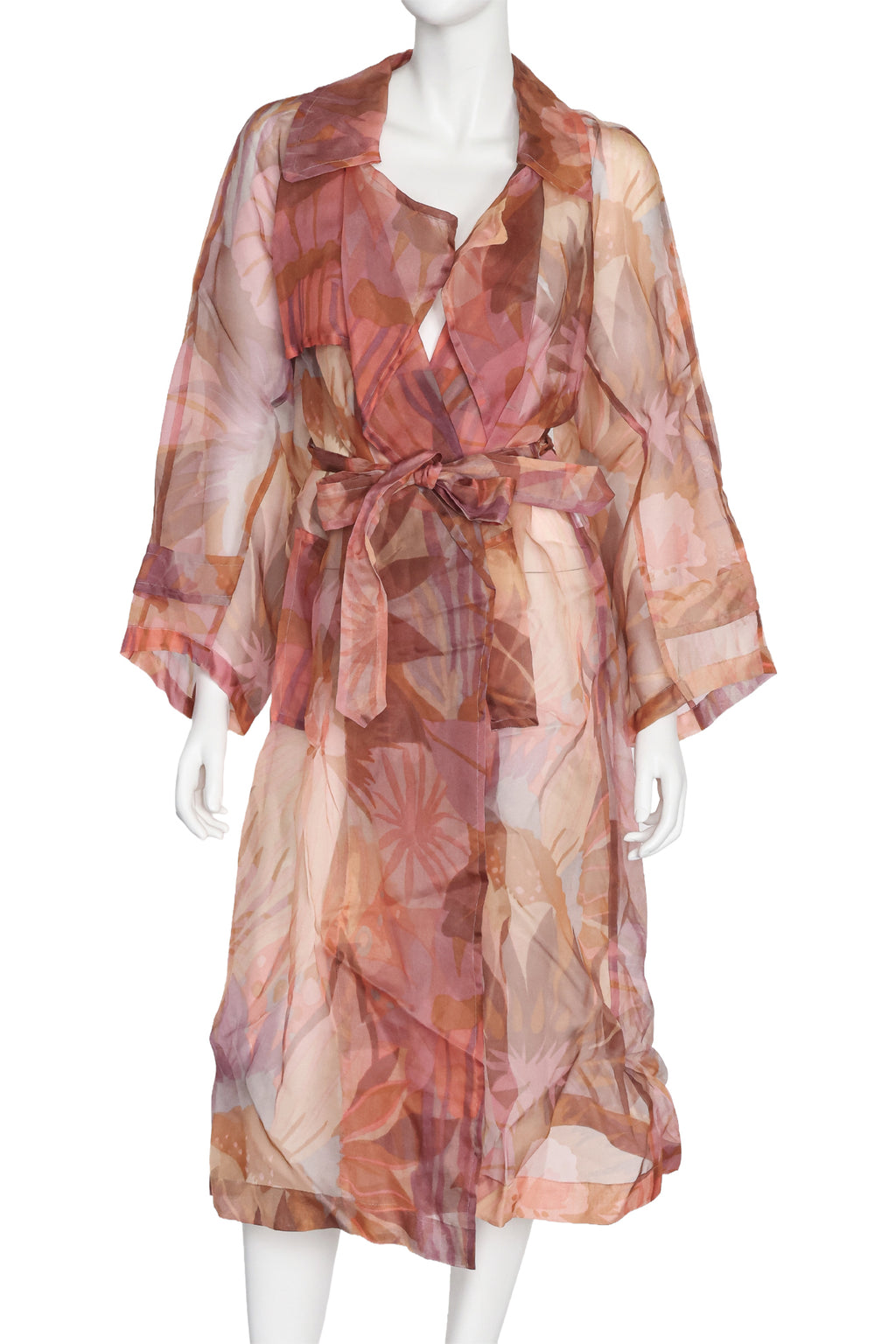 DRIES VAN NOTEN - A SHEER FLORAL PRINT SILK ROBE