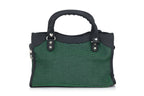 BALENCIAGA - A GREEN CANVAS & BLACK LEATHER MINI 'CITY'  BAG