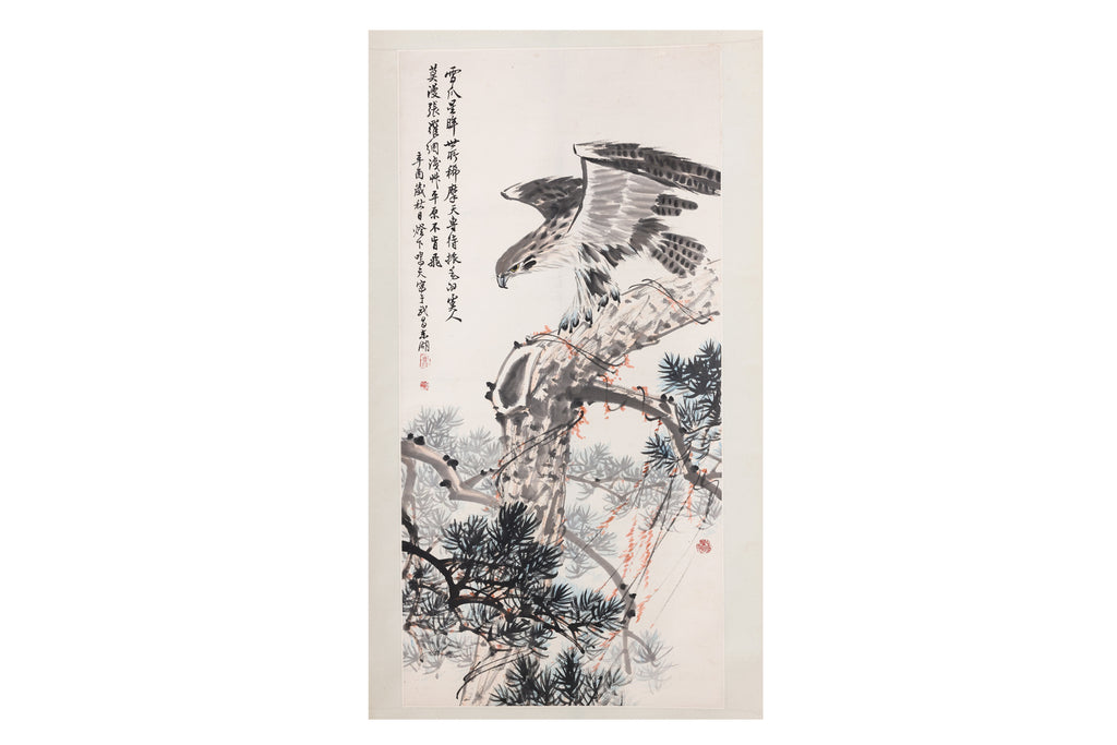 MING TIAN (CHINESE) - A HAWK ON A PINE TREE