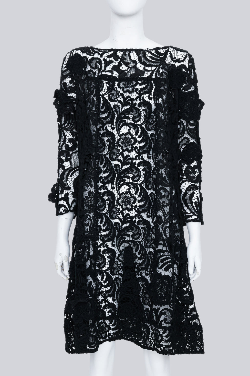 PRADA - A BLACK FLORAL LACE DRESS WITH LONG SLEEVES