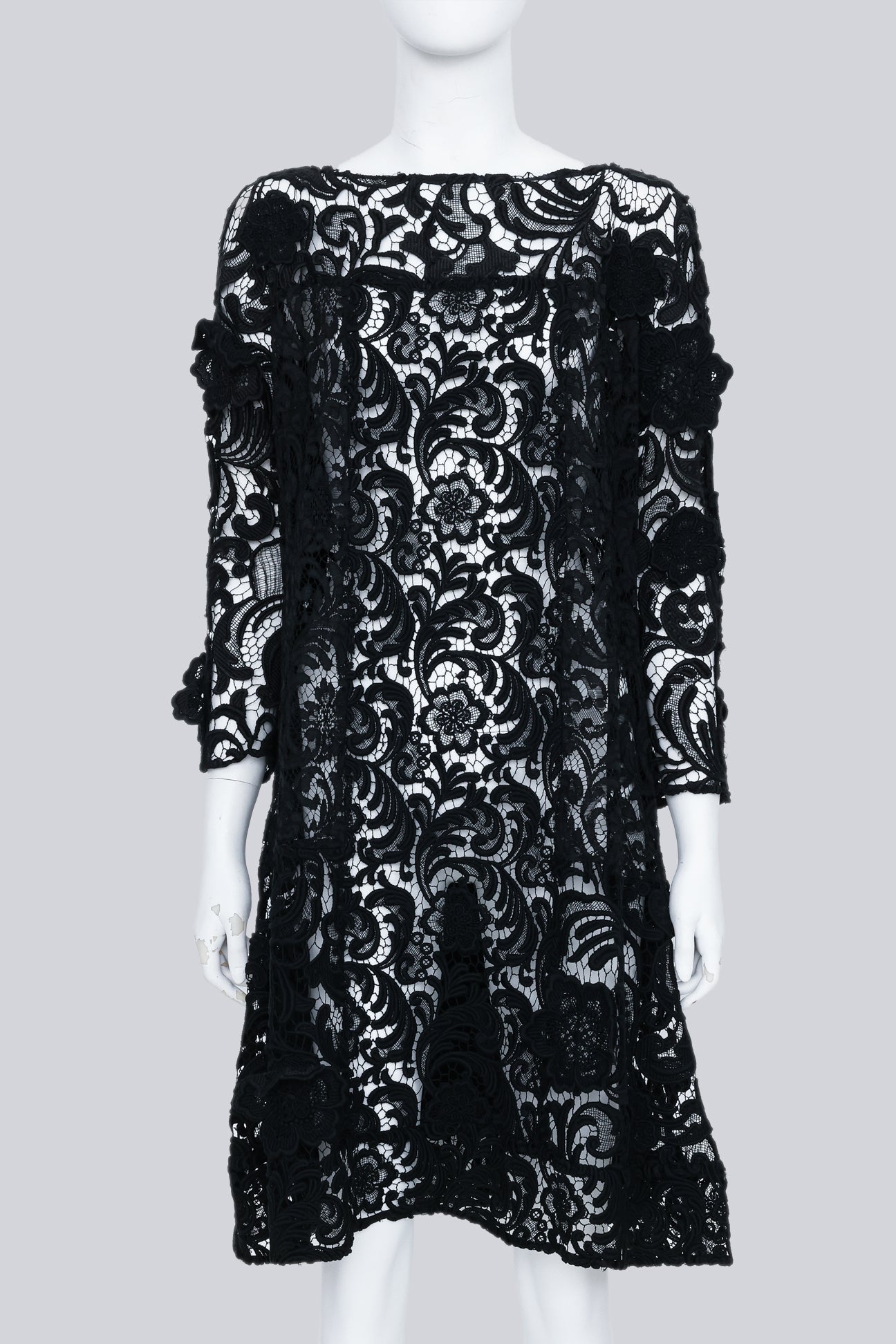 PRADA - A BLACK FLORAL LACE DRESS WITH LONG SLEEVES