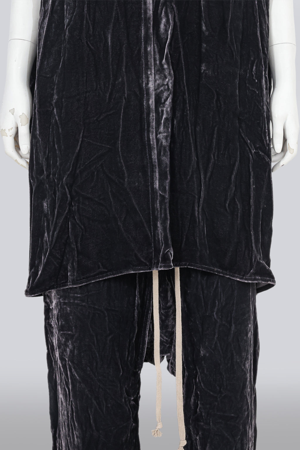 RICK OWENS - 'GLITTER' COLLECTION 'PLUM' CRUSHED VELVET SHIRT AND TROUSERS SET