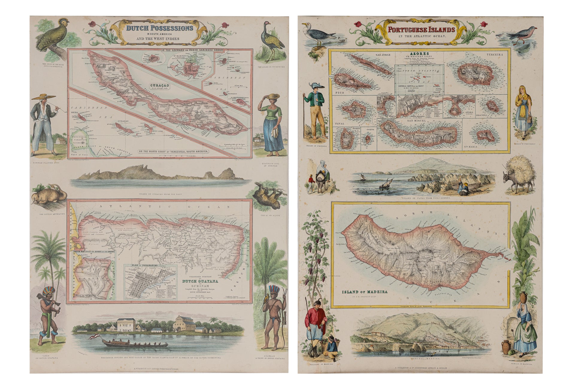 TWO LITHOGRAPHS OF DUTCH POSSESSIONS AND PORTUGUESE ISLANDS, FULLARTON & CO, C. 1860-69