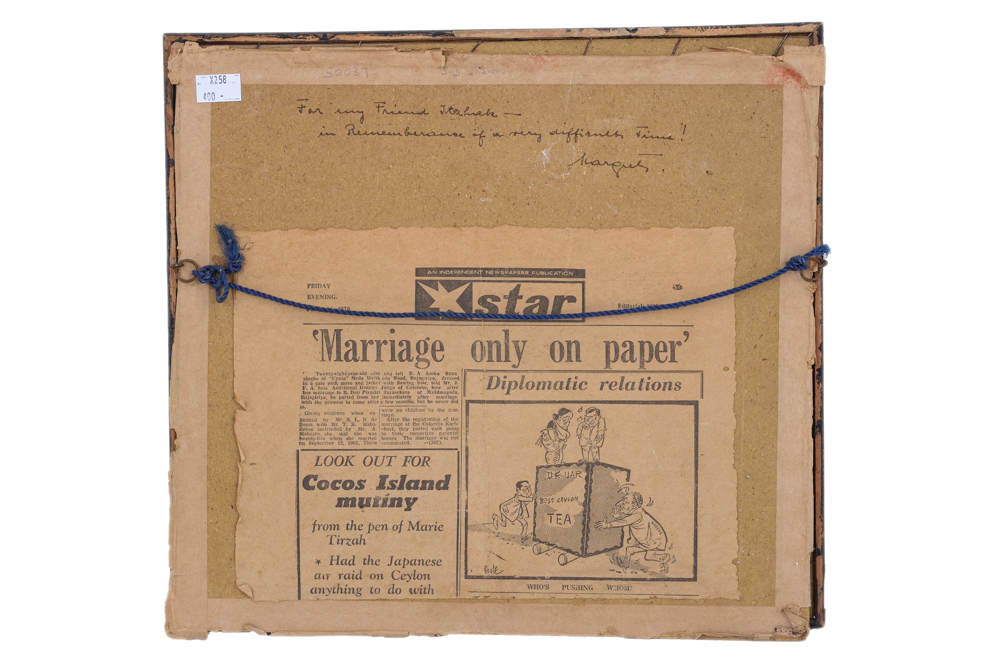 AN ORIGINAL POLITICAL NEWSPAPER CARTOON - 'WHO'S PUSHING WHOM?'