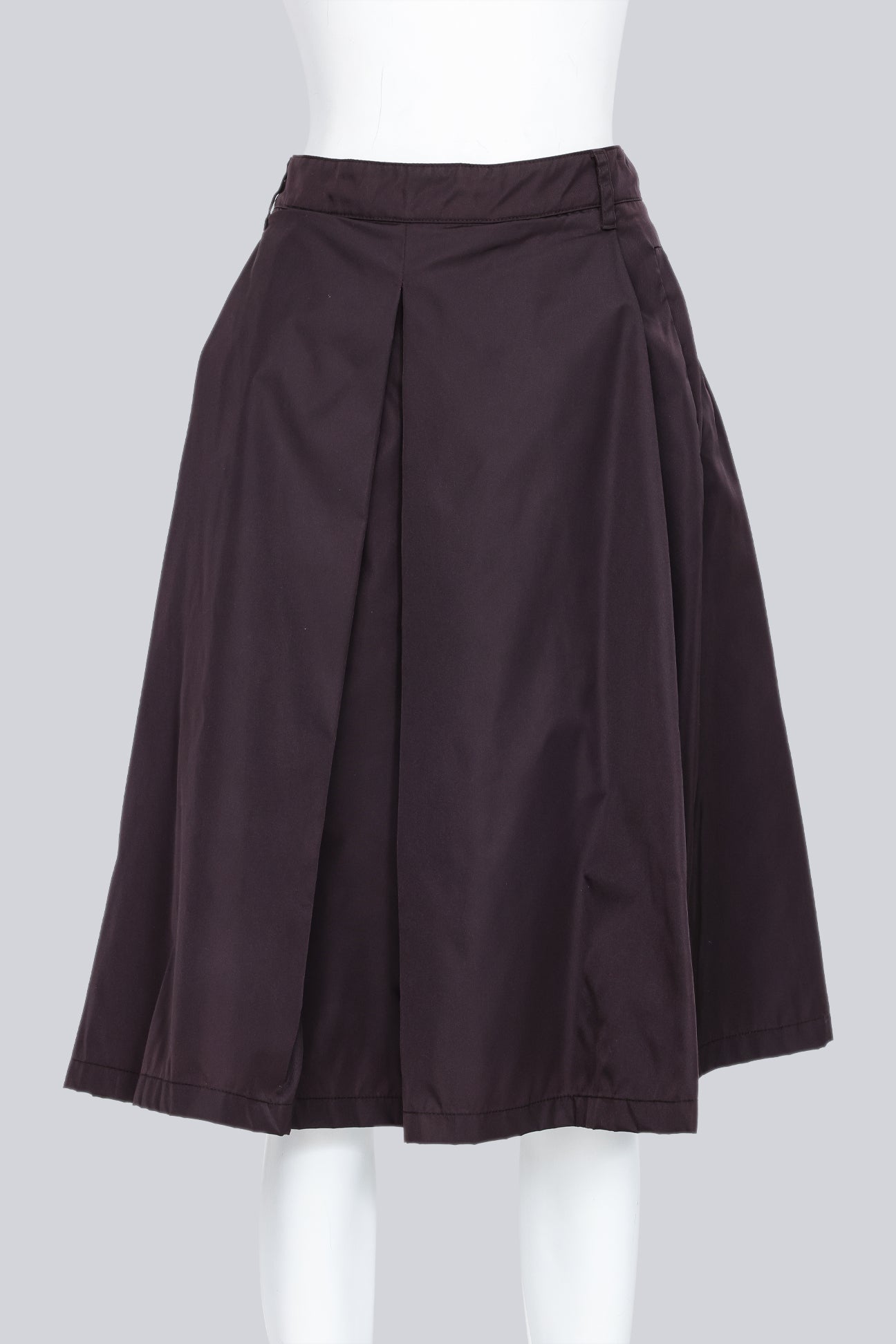 PRADA - A BROWN IRIDESCENT A-LINE MIDI SKIRT