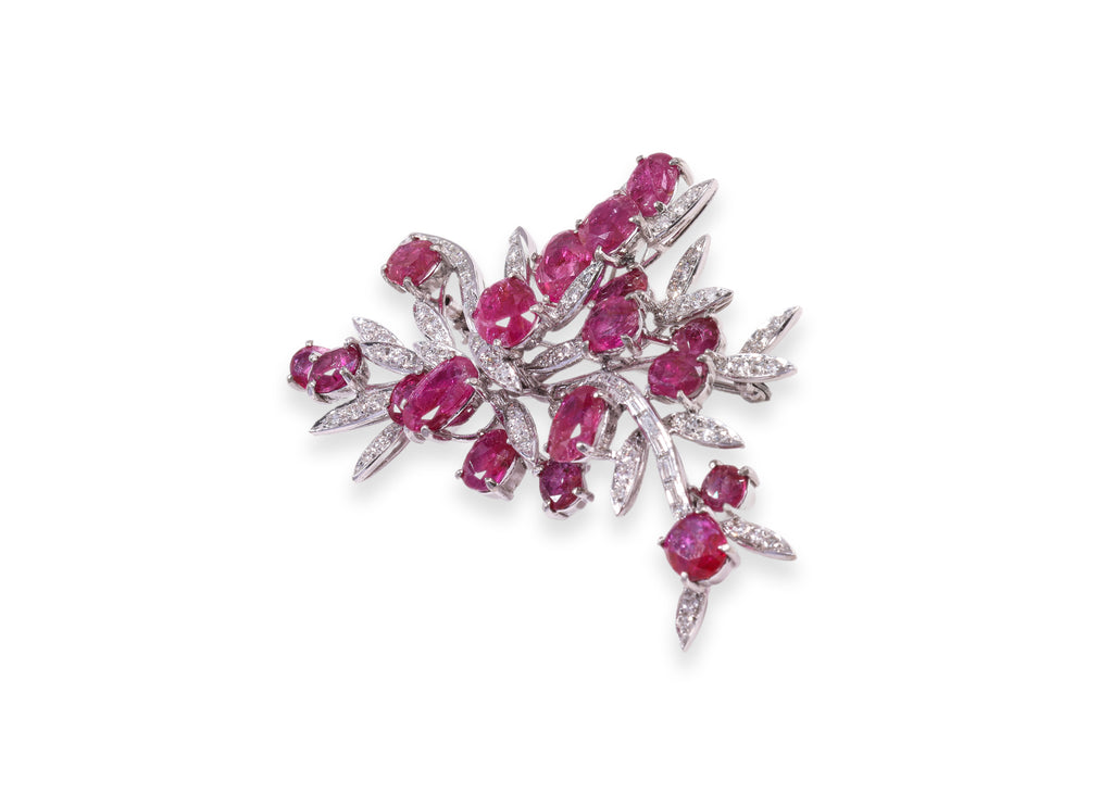 A UNHEATED BURMESE RUBY AND DIAMOND BROOCH