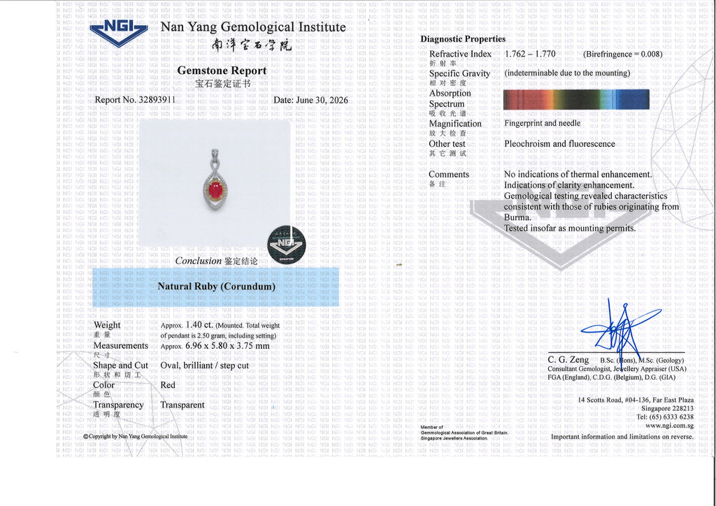 AN UNHEATED BURMESE RUBY AND DIAMOND TWO TONE PENDANT