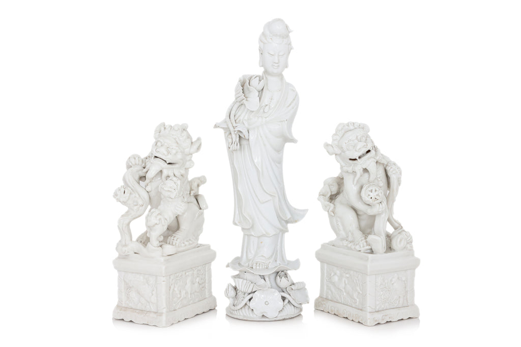 A GROUP OF THREE BLANC DE CHINE PORCELAIN FIGURES