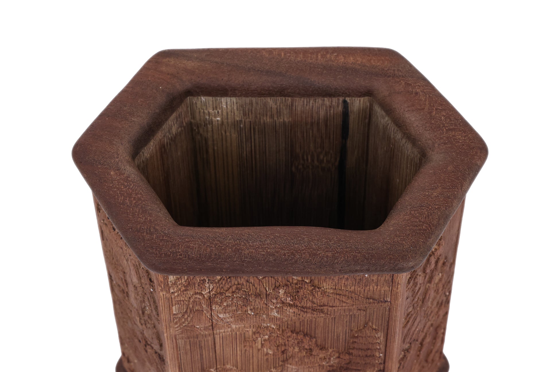 A HEXAGONAL BAMBOO AND HARDWOOD BRUSHPOT