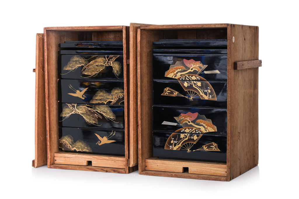 TWO JAPANESE JUBAKO LACQUER STACKING BOXES