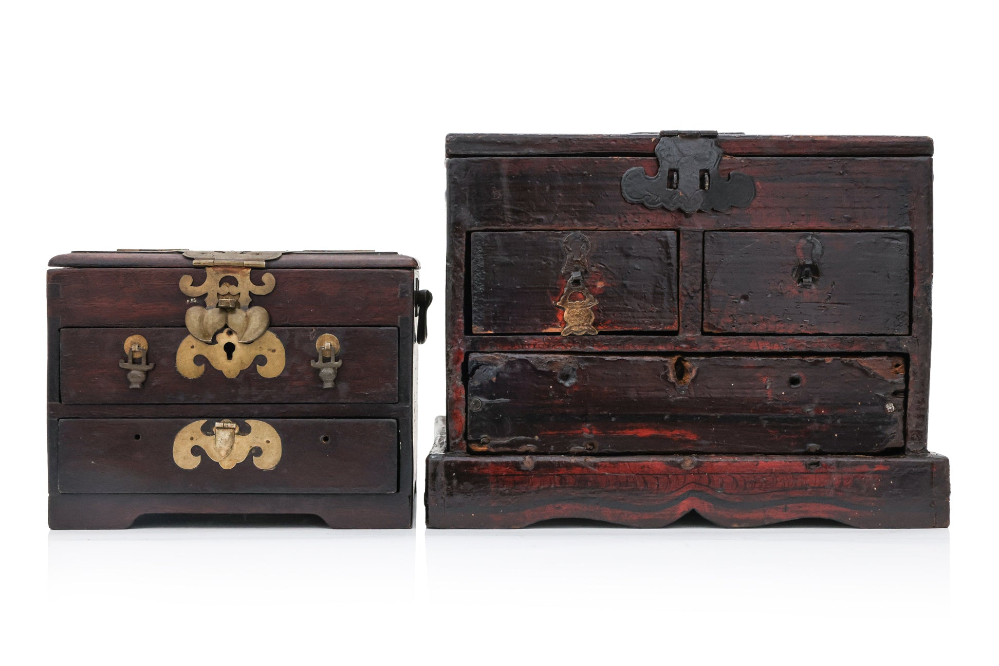 TWO WOODEN DRESSING TABLE BOXES