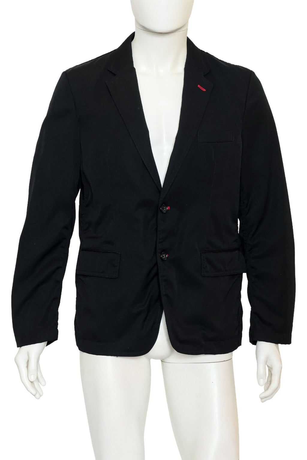 COMME DES GARÇONS HOMME - A BLACK BLAZER WITH RED CONTRAST BUTTON STITCHING