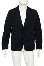 COMME DES GARÇONS HOMME - A BLACK BLAZER WITH RED CONTRAST BUTTON STITCHING