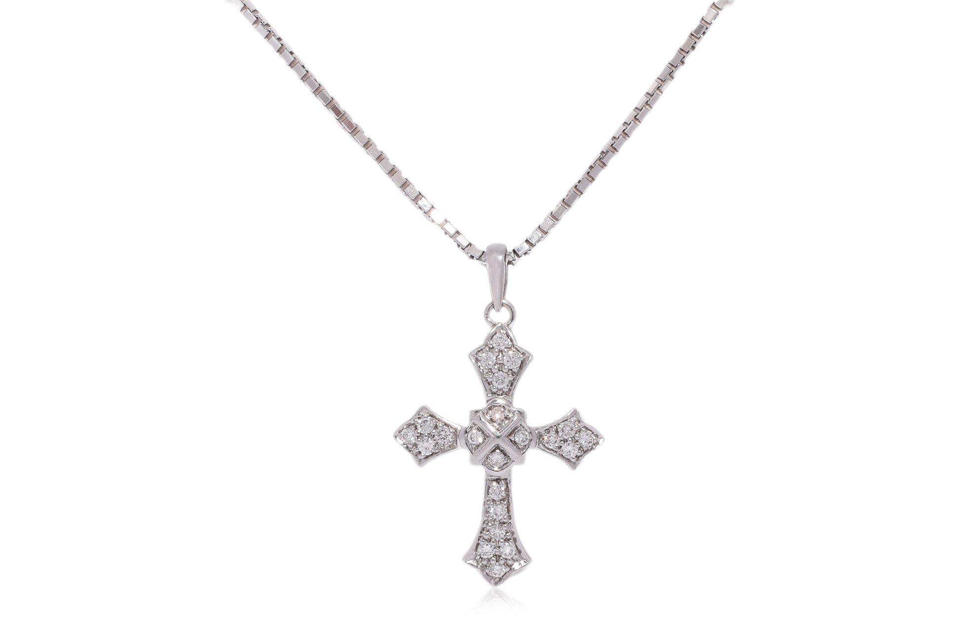 A DIAMOND 'CROSS' PENDANT ON CHAIN