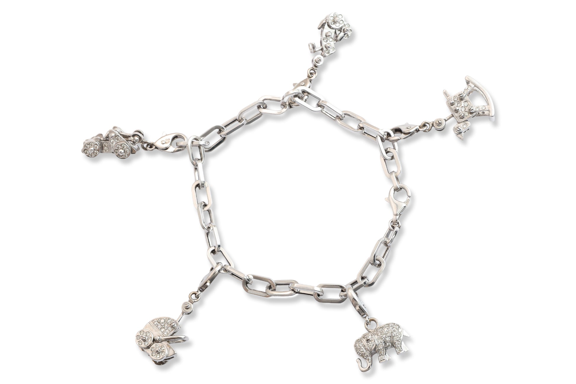 A CHARM BRACELET WITH DETACHABLE DIAMOND-SET CHARMS