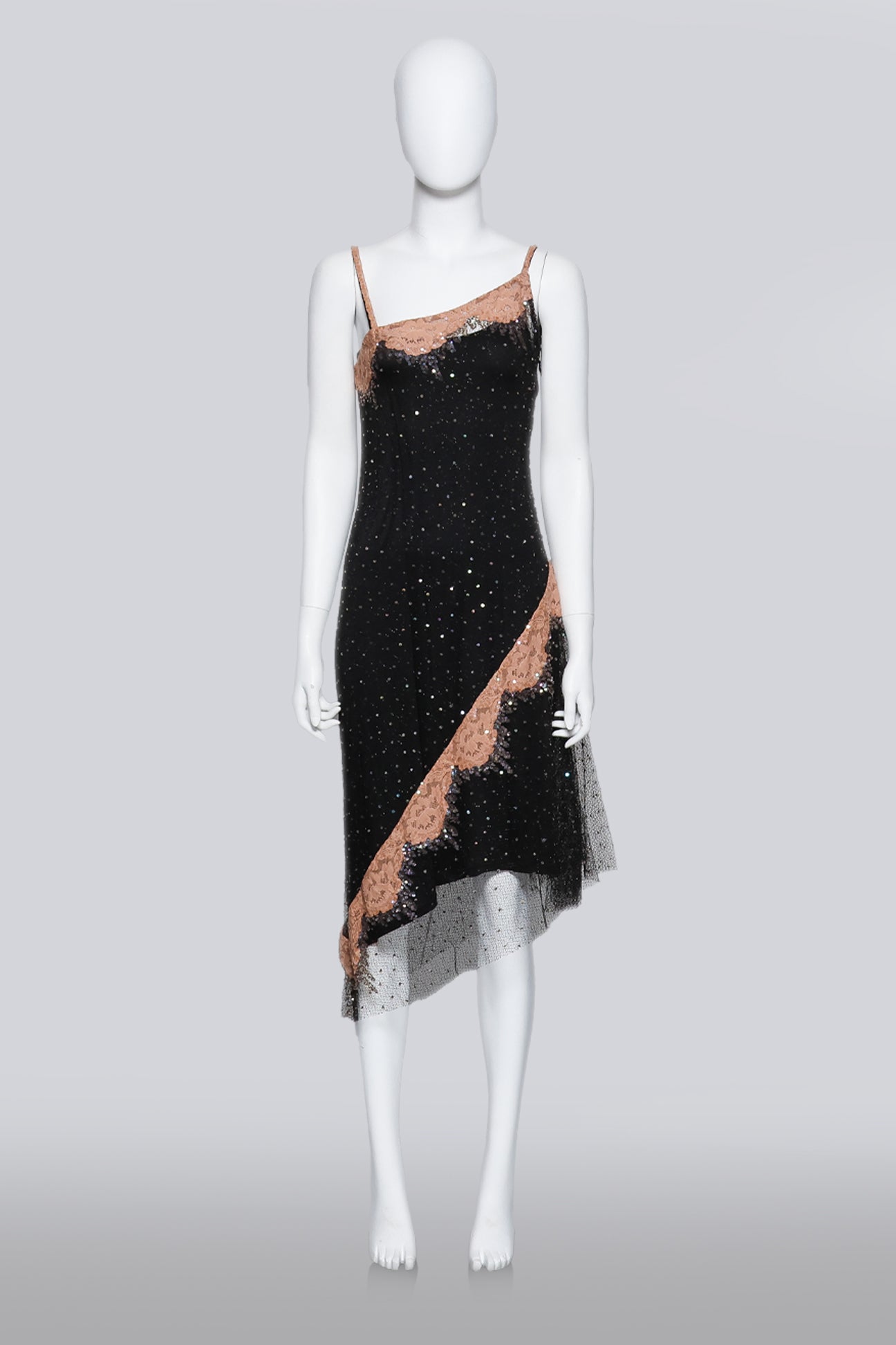 COLLETTE DINNIGAN - A BLACK MESH OVERDRESS WITH SLIP