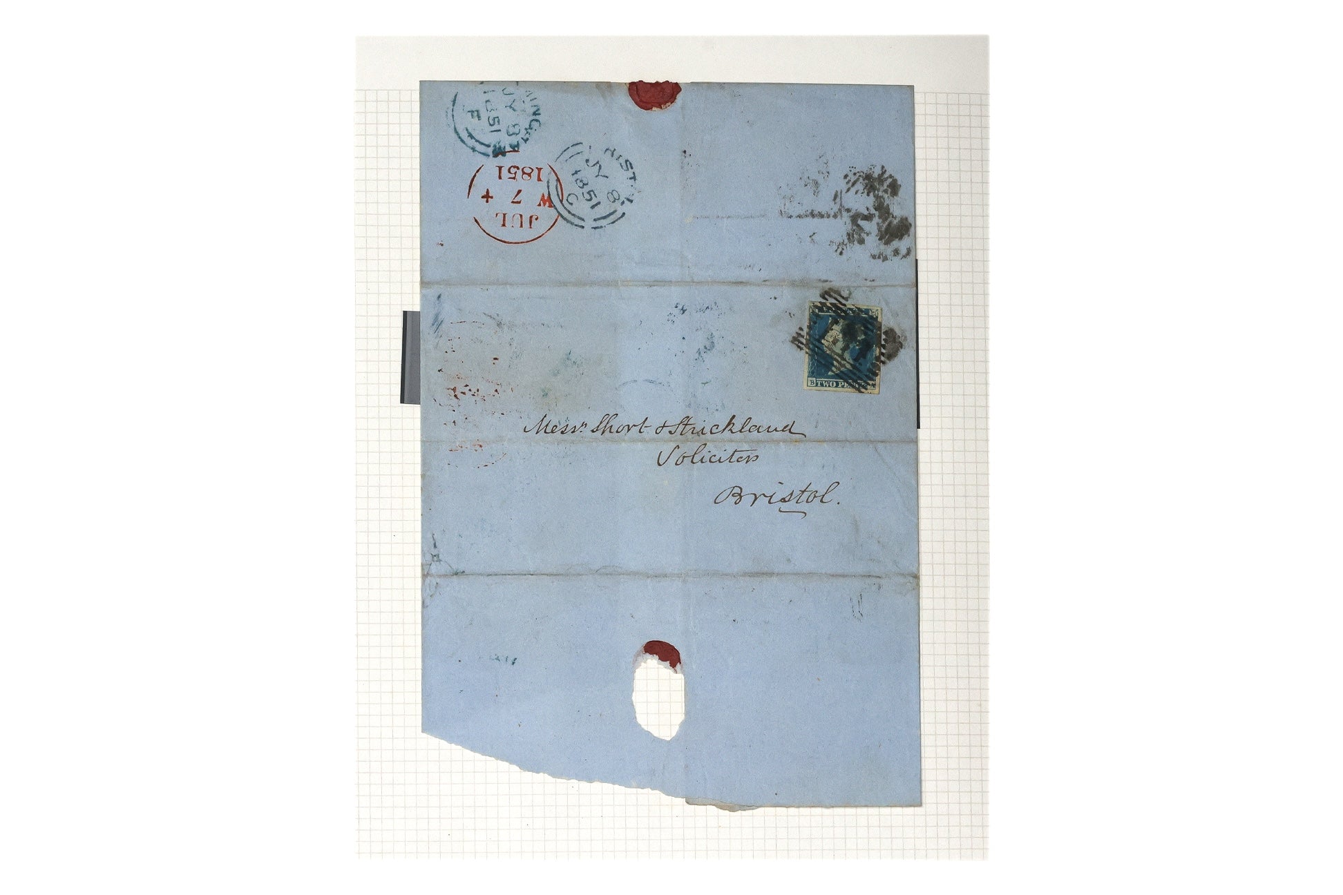UK, COVER, 2p BLUE, 1851, BRISTOL