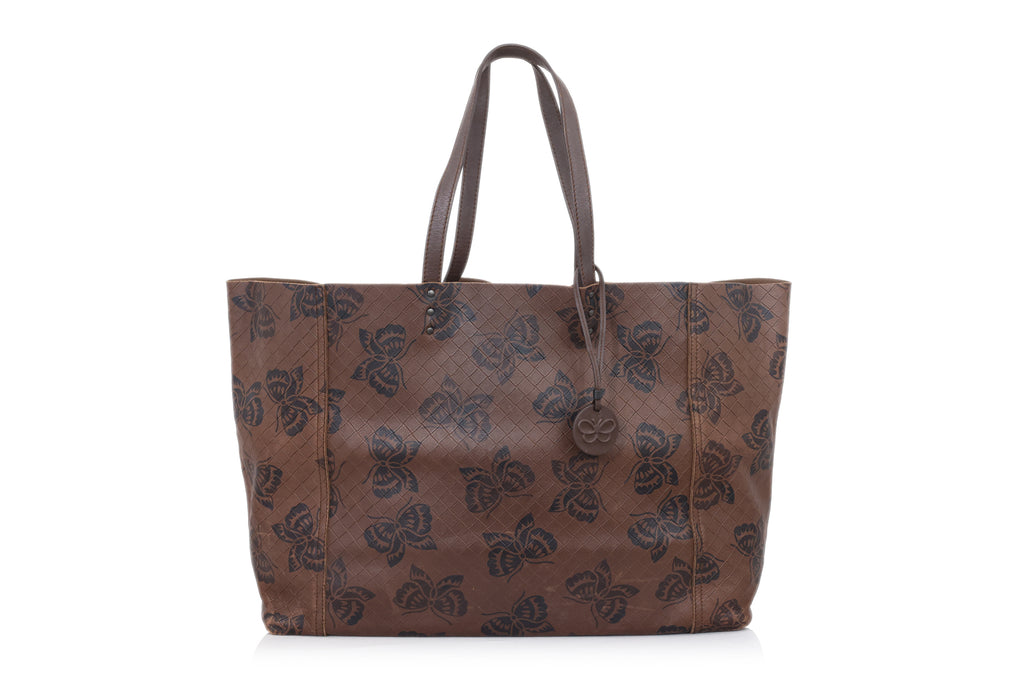 BOTTEGA VENETA - A BROWN LEATHER INTRECCIOMIRAGE PAPILLON TOTE BAG