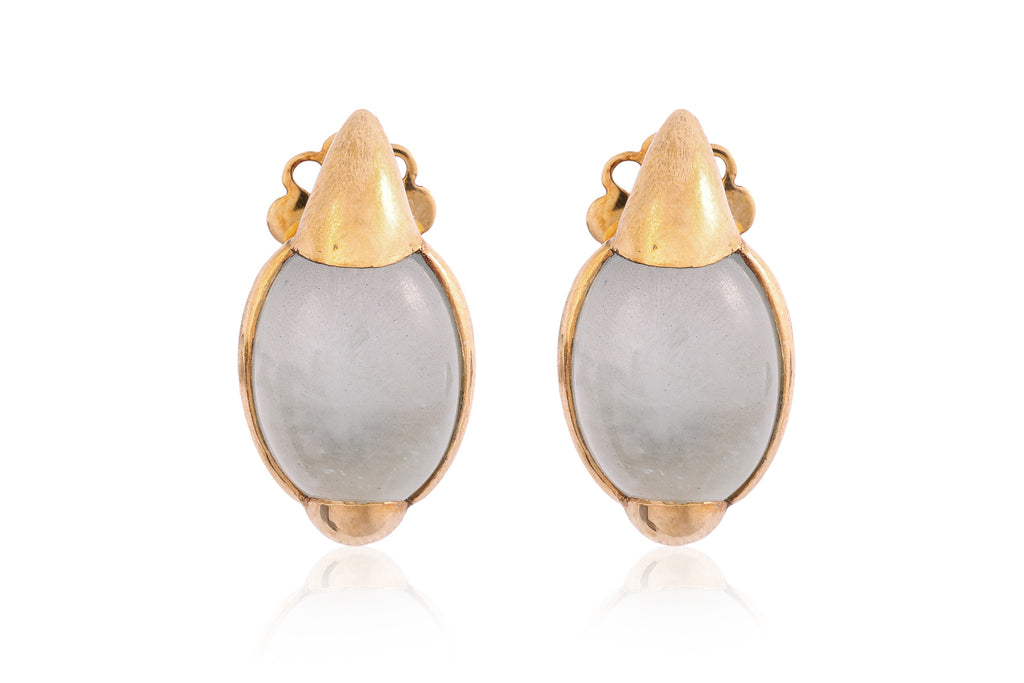 A PAIR OF AQUAMARINE CABOCHON STUD EARRINGS