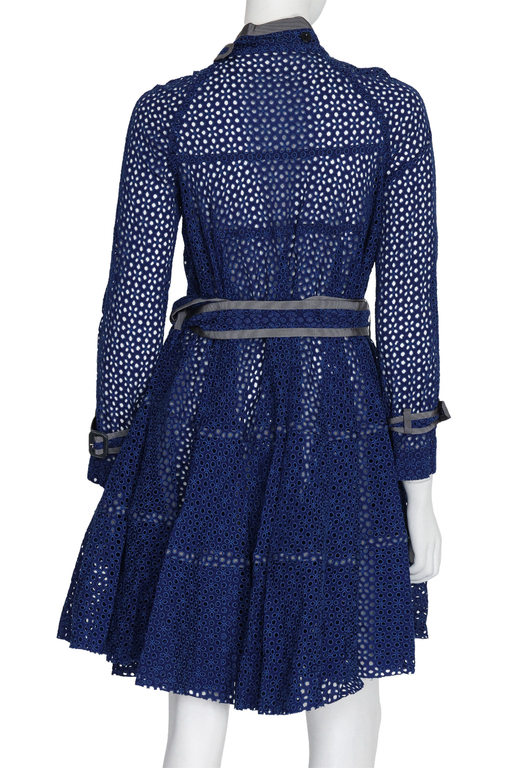 SACAI - A BLUE CUTWORK LACE TRENCH COAT, SPRING RTW 2012