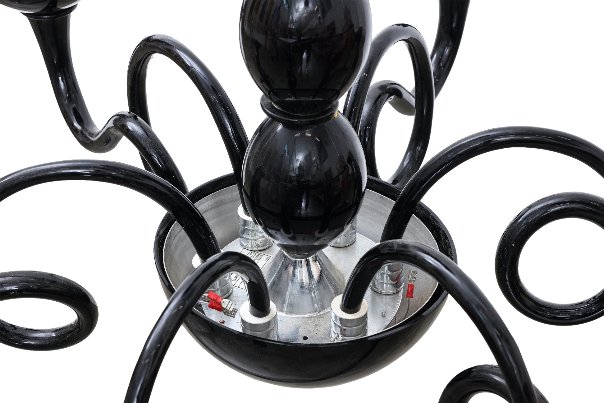 AN ARTEMIDE 'PANTALICA' BLACK GLASS CHANDELIER, DESIGNED BY ORNI HALLOWEEN