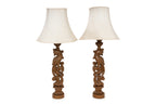 A PAIR OF CARVED WOOD FIGURAL BIRD LAMPS
