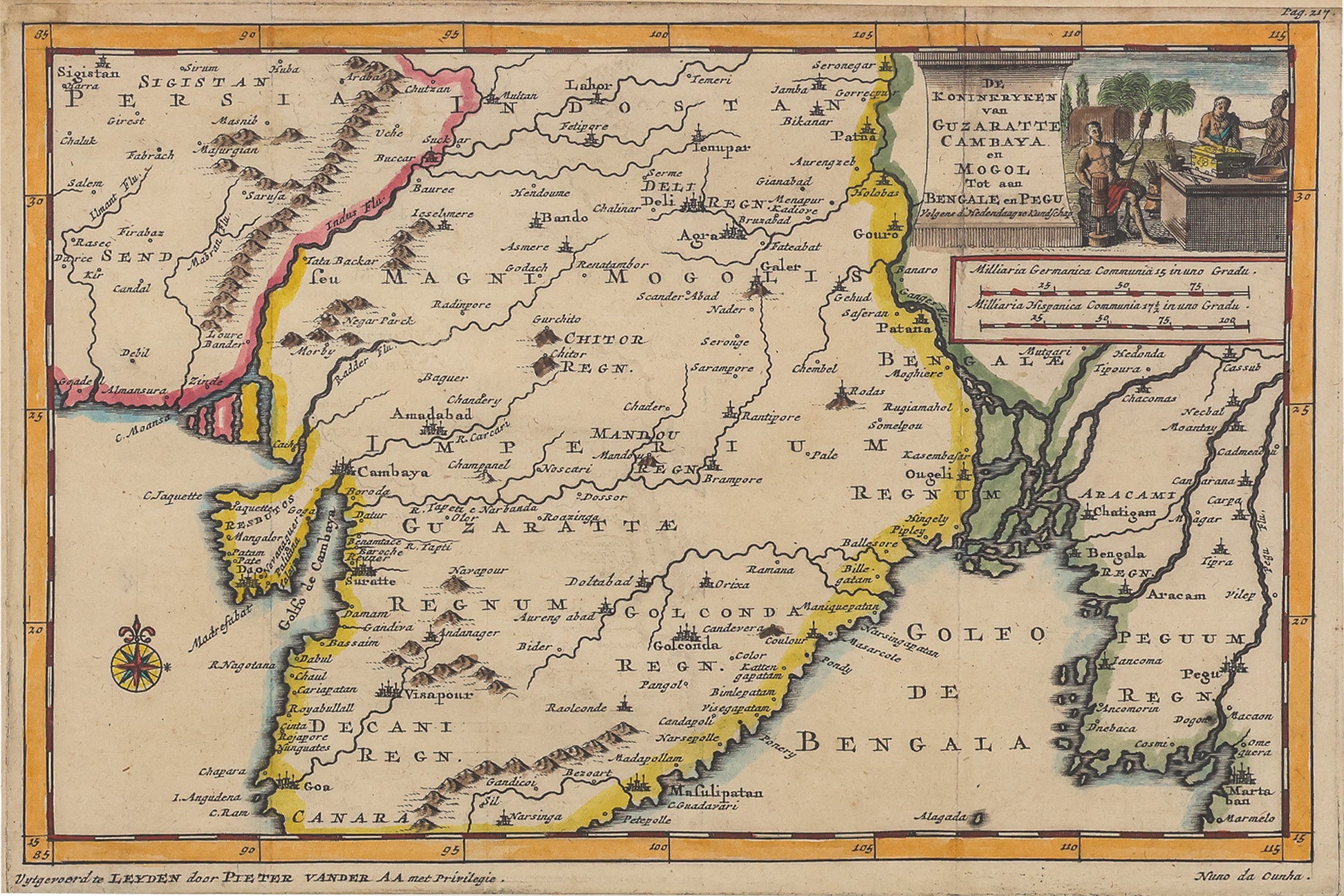 TWO HAND-COLOURED COPPER ENGRAVED MAPS, PETER VAN DER AA, 1707